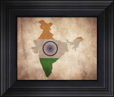 Framed Map with Flag Overlay India Print