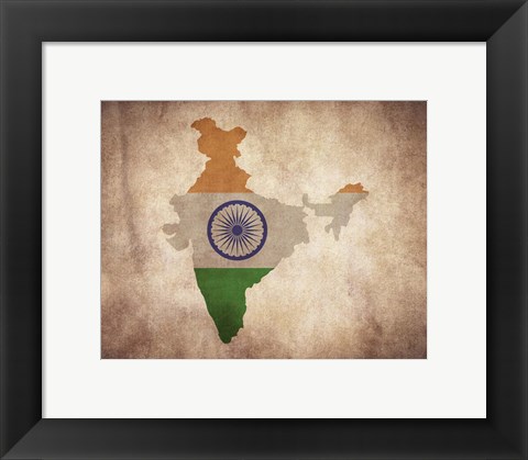 Framed Map with Flag Overlay India Print