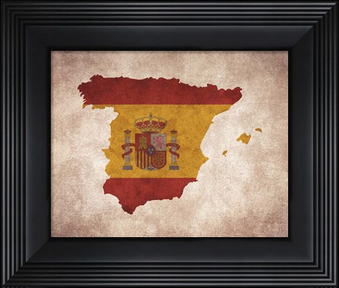 Framed Map with Flag Overlay Spain Print