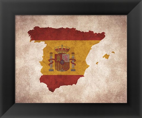 Framed Map with Flag Overlay Spain Print