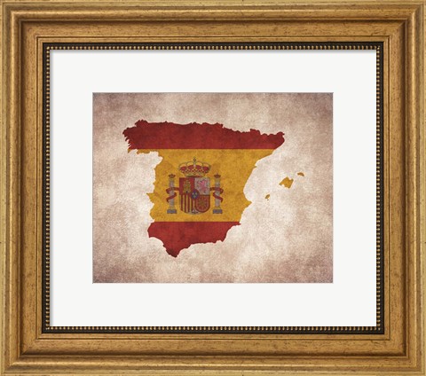 Framed Map with Flag Overlay Spain Print
