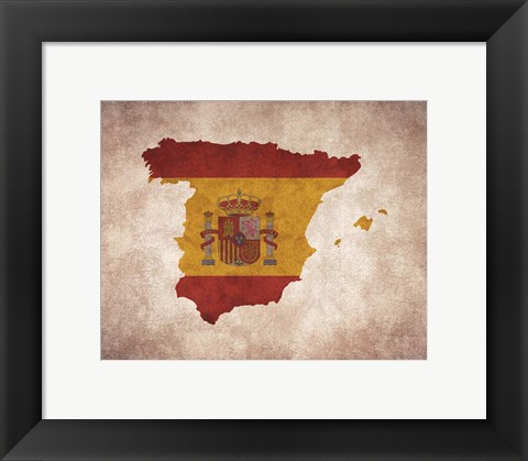 Framed Map with Flag Overlay Spain Print