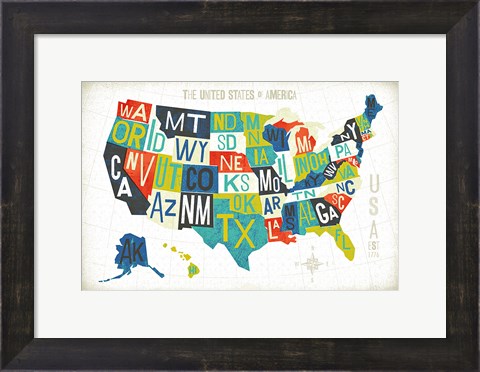 Framed Letterpress USA Map Print