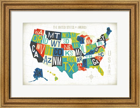 Framed Letterpress USA Map Print