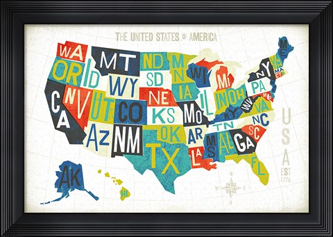 Framed Letterpress USA Map Print
