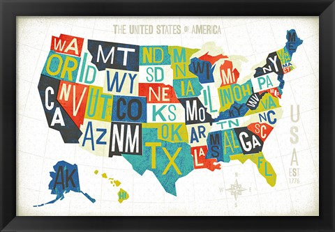 Framed Letterpress USA Map Print