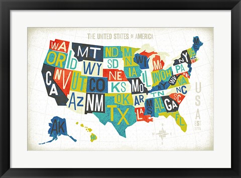 Framed Letterpress USA Map Print