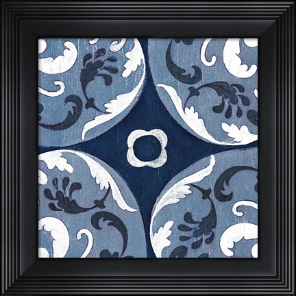 Framed Coast Lines II Indigo and Cream Print