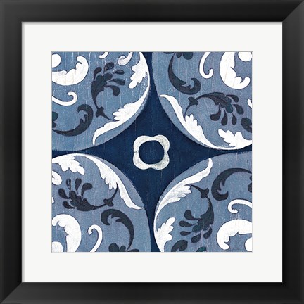 Framed Coast Lines II Indigo and Cream Print