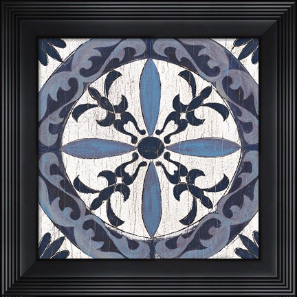 Framed Downtown II Indigo and Cream Print