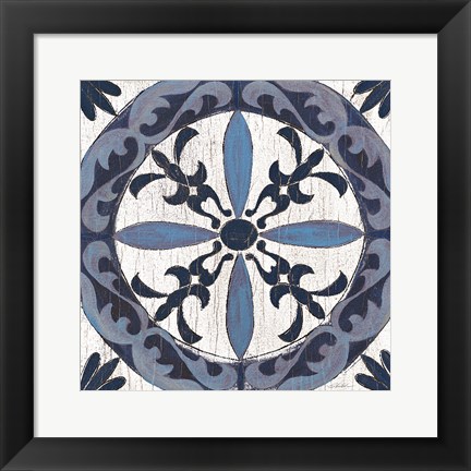 Framed Downtown II Indigo and Cream Print