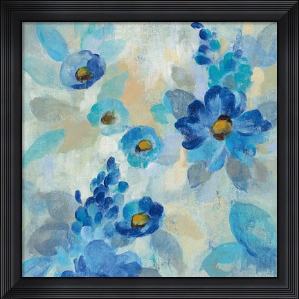 Framed Blue Flowers Whisper III Print