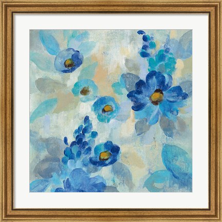 Framed Blue Flowers Whisper III Print