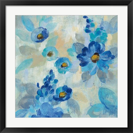 Framed Blue Flowers Whisper III Print