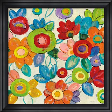 Framed Decorative Flowers Bright Crop Print