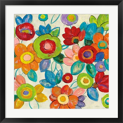 Framed Decorative Flowers Bright Crop Print