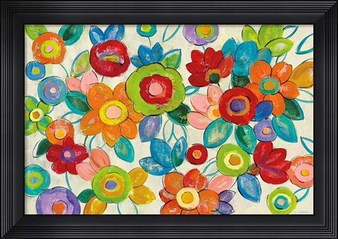 Framed Decorative Flowers Bright Print