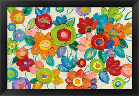 Framed Decorative Flowers Bright Print