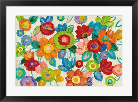 Framed Decorative Flowers Bright Print