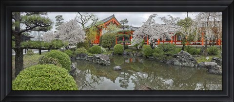 Framed Trees in Pond at Sanjusangen-Do Temple, Kyoto, Japan Print