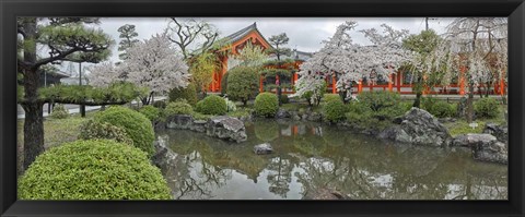 Framed Trees in Pond at Sanjusangen-Do Temple, Kyoto, Japan Print