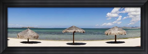 Framed Sun Shade on the Beach of La Paz, Baja California Sur, Mexico Print