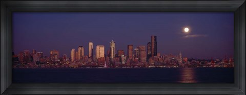 Framed Seattle Skyline at Night, Seattle Print