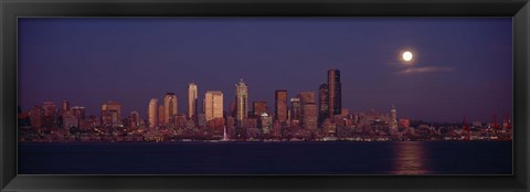 Framed Seattle Skyline at Night, Seattle Print