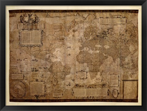 Framed Map of the World, c.1500&#39;s (antique style) Print