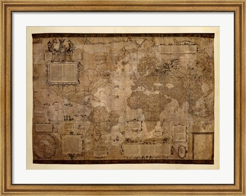 Framed Map of the World, c.1500&#39;s (antique style) Print