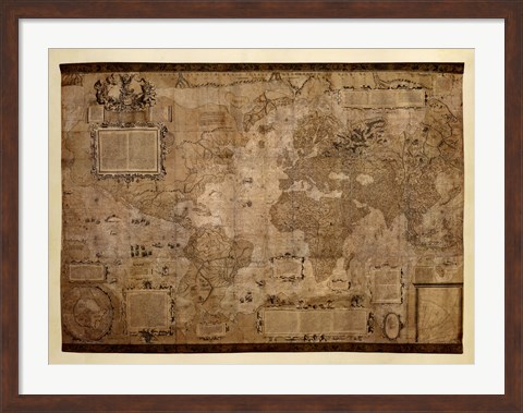 Framed Map of the World, c.1500&#39;s (antique style) Print
