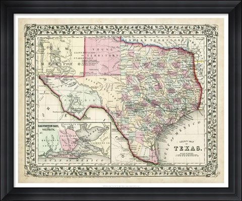 Framed Johnson's Map of Texas Print