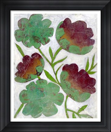 Framed Verdigris Blooms I Print