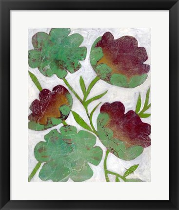 Framed Verdigris Blooms I Print