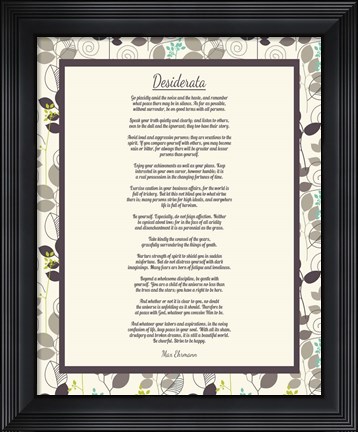 Framed Desiderata Leaf Pattern Frame Light Print