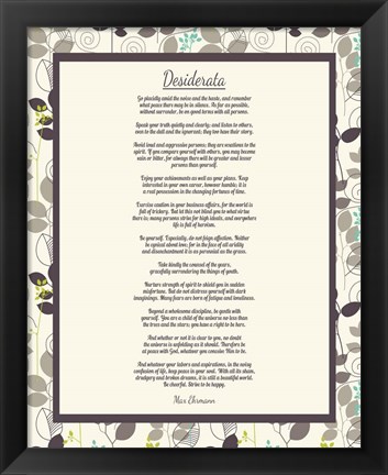 Framed Desiderata Leaf Pattern Frame Light Print