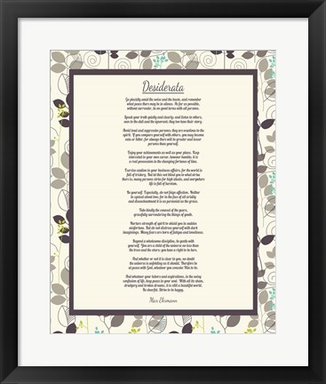 Framed Desiderata Leaf Pattern Frame Light Print