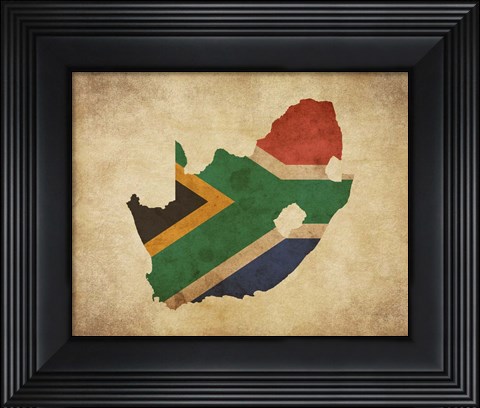 Framed Map with Flag Overlay South Africa Print