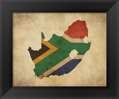 Framed Map with Flag Overlay South Africa Print