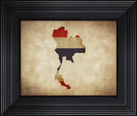 Framed Map with Flag Overlay Thailand Print