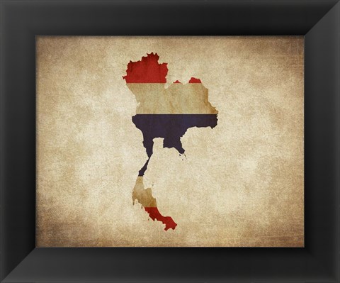 Framed Map with Flag Overlay Thailand Print