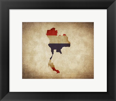 Framed Map with Flag Overlay Thailand Print