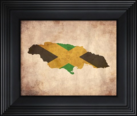 Framed Map with Flag Overlay Jamaica Print