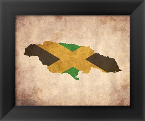 Framed Map with Flag Overlay Jamaica Print