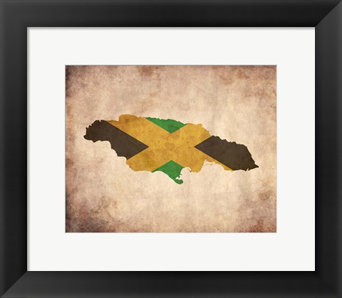 Framed Map with Flag Overlay Jamaica Print