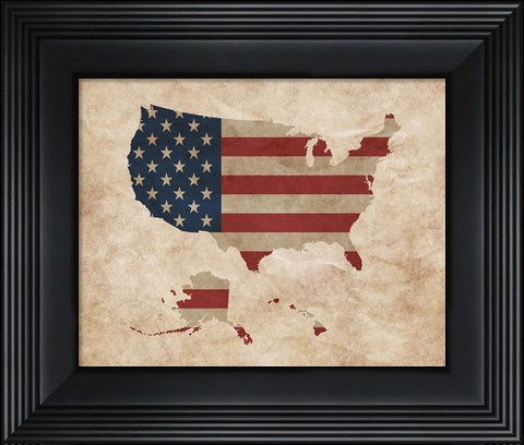 Framed Map with Flag Overlay United States Print