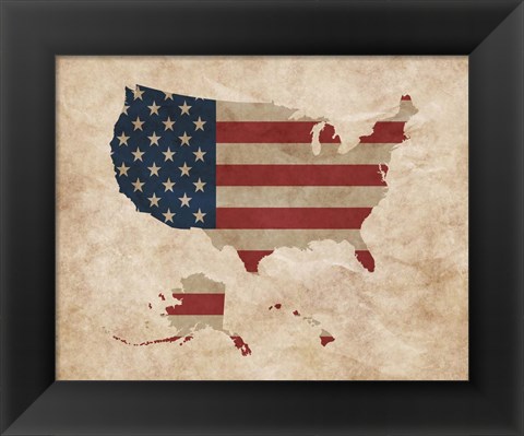 Framed Map with Flag Overlay United States Print