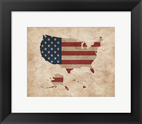 Framed Map with Flag Overlay United States Print