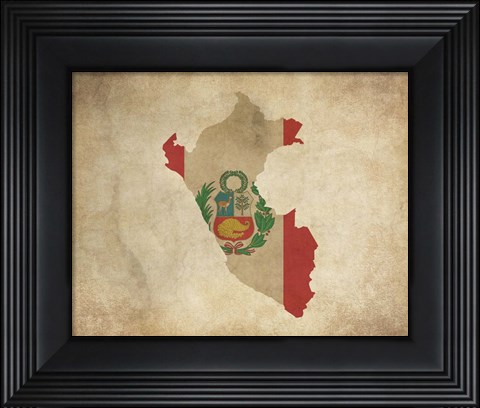 Framed Map with Flag Overlay Peru Print