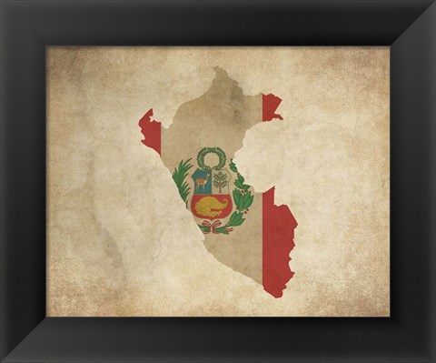 Framed Map with Flag Overlay Peru Print